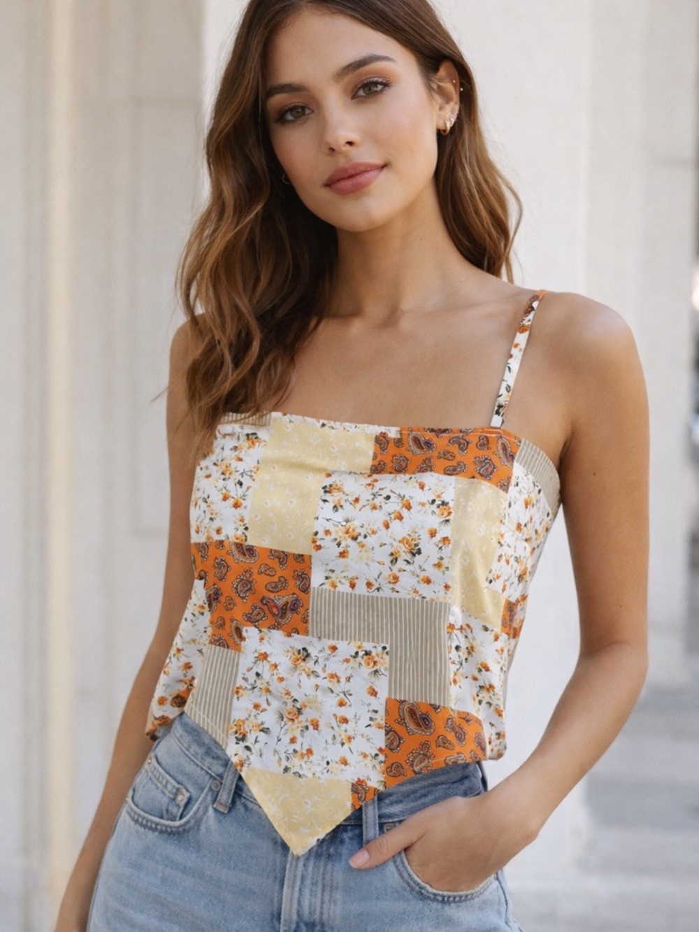 Shein Boho festival Tie back cami top S Coachella western floral Paisley tank